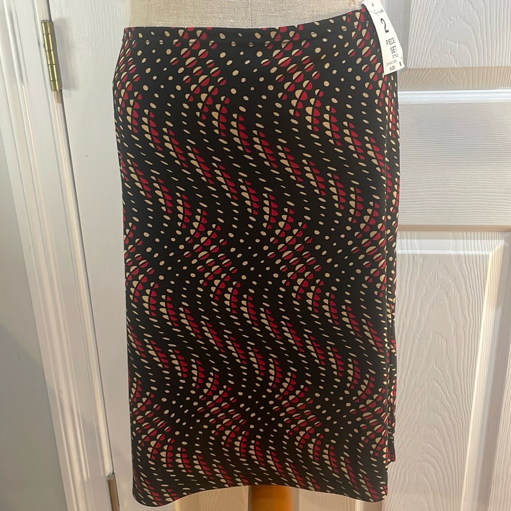 Vintage My Michelle black red tan pencil skirt elastic waist slits women size M